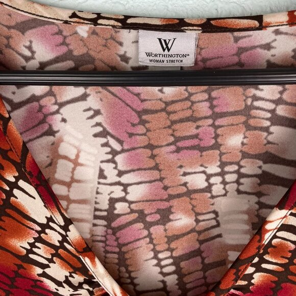 WORTHINGTON Woman Stretch 2X KNIT BLOUSE TOP Short Sleeves V-NECK Brown Black - Picture 4 of 15